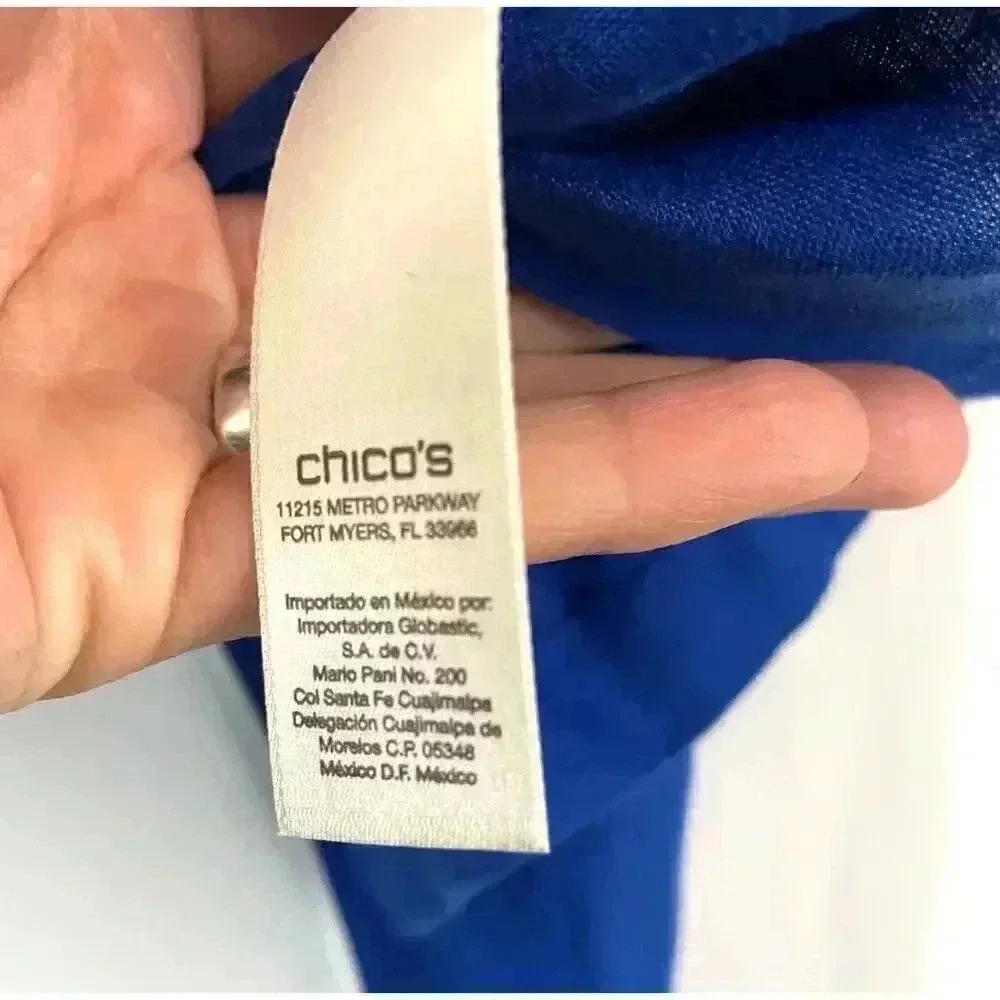 Chico’s‎ Cobalt Blue Jacket Shacket Sz 1 100% Linen Women's High Neck - Picture 10 of 16